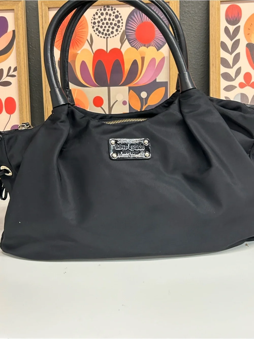 Kate Spade New York Stevie nylon slouchy hobo with leather trim. Large
